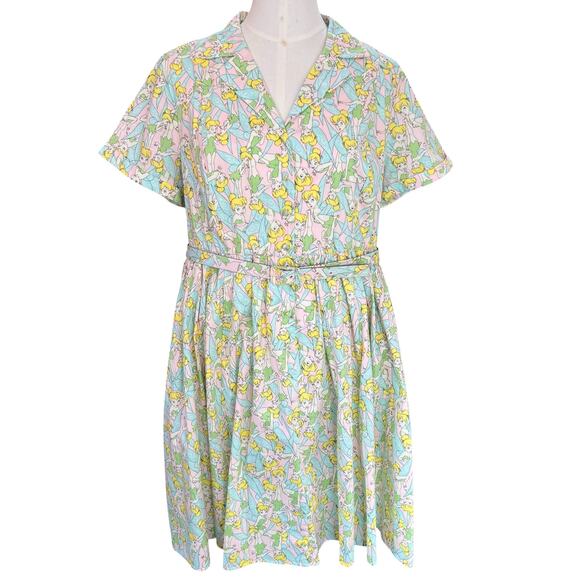 Disney Dresses & Skirts - Torrid Disney Tinkerbell Dress Size 22 Pink Green Fairy Print Belted EUC